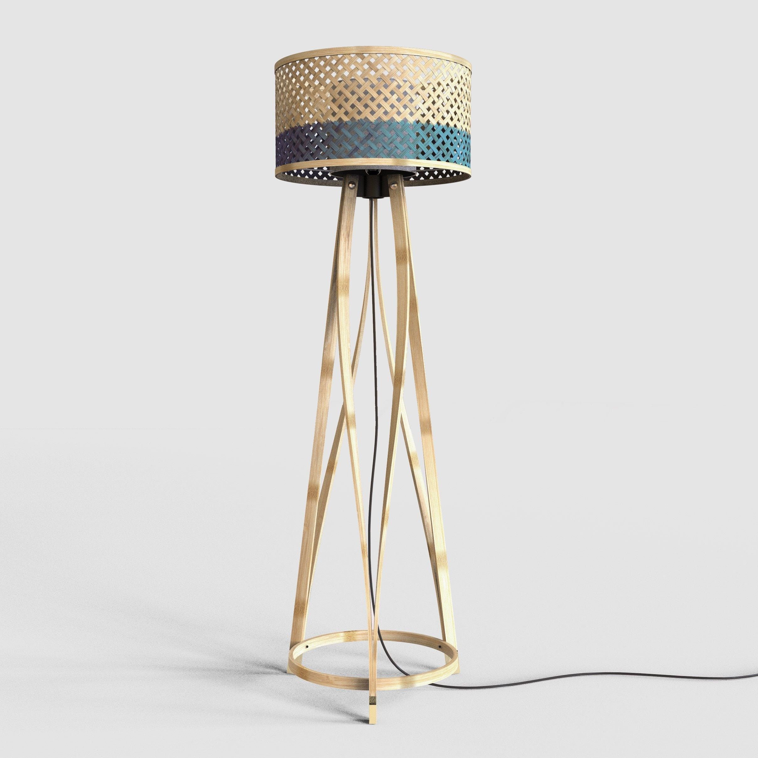 Bamboo Floor Wicker Lamp Light Handmade Minimal Bohemian Woven – Etsy For Woven Cane Floor Lamps (View 15 of 15)