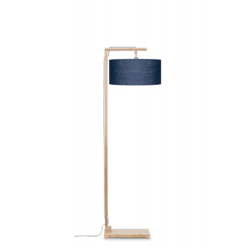 Bamboo Standing Lamp And Himalaya Ecological Linen Lampshade (natural, Blue  Jeans) Intended For Blue Floor Lamps (Photo 2 of 15)