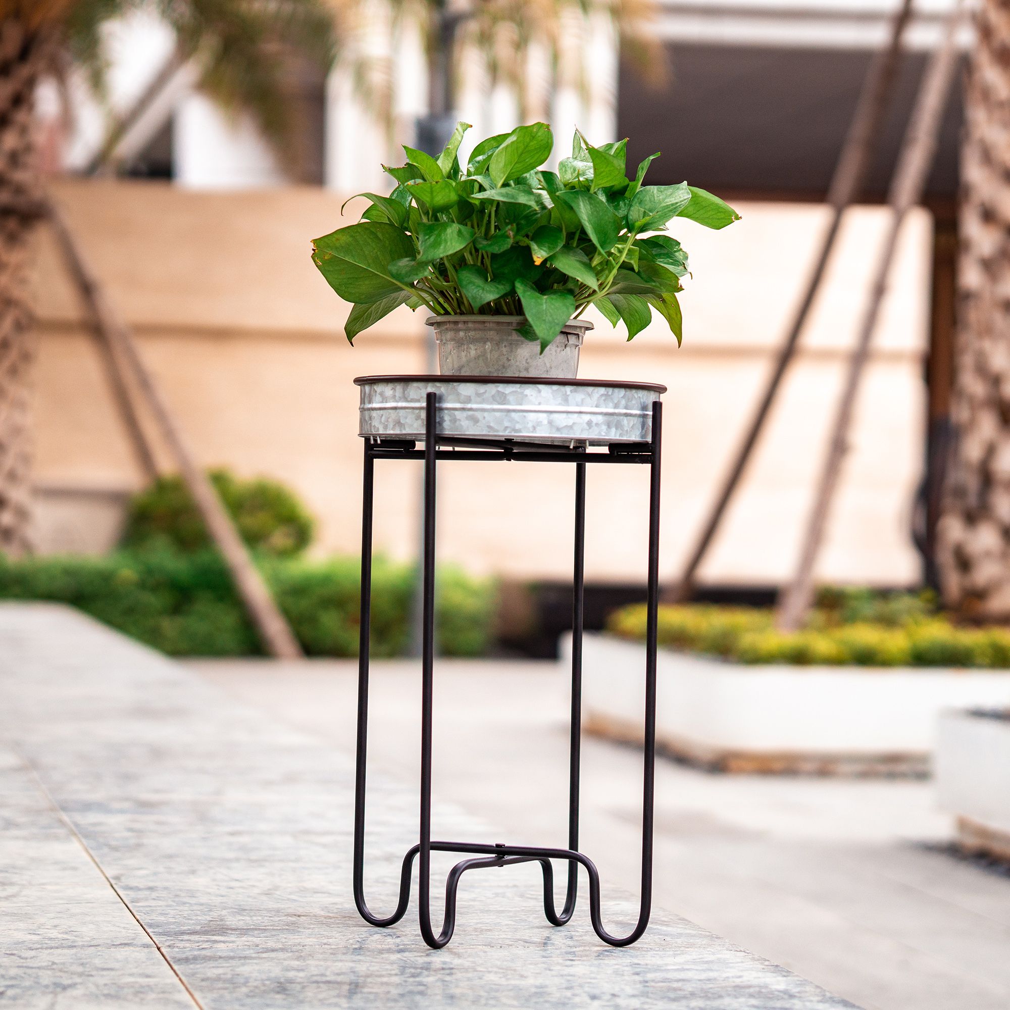 Better Homes & Gardens 13" X 13" X 22" Silver And Black Iron Plant Stand –  Walmart In Galvanized Plant Stands (View 12 of 15)