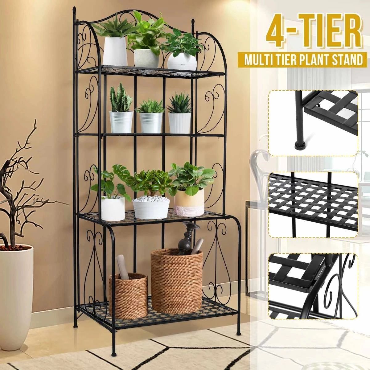 Big Size 4 Tier Metal Plant Stand Flower Pot Rack Outdoor Display Shelf  Holder Home Decor Indoor Balcony Flower Pot Storage Rack|plant Shelves| –  Aliexpress Throughout Four Tier Metal Plant Stands (View 14 of 15)