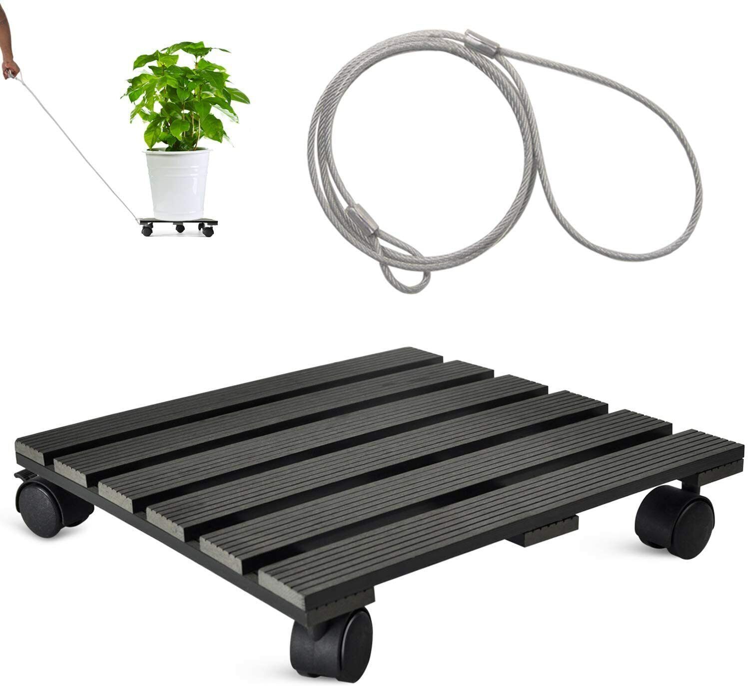 Black 14 Inch Plant Caddy With Wire Rope Plant Pot Stand 5 Wheels Hold Up  150lbs | Ebay Regarding 14 Inch Plant Stands (View 13 of 15)