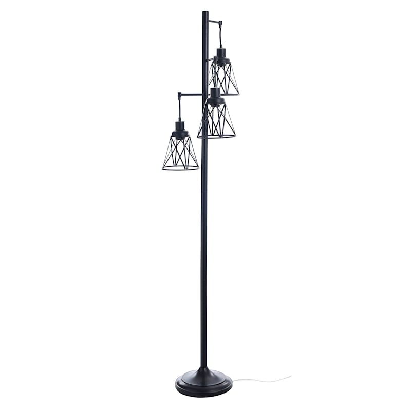 Black 3 Light Geo Metal Floor Lamp, 73" | At Home | The Home Decor &  Holiday Superstore Intended For Black Metal Floor Lamps (View 5 of 15)