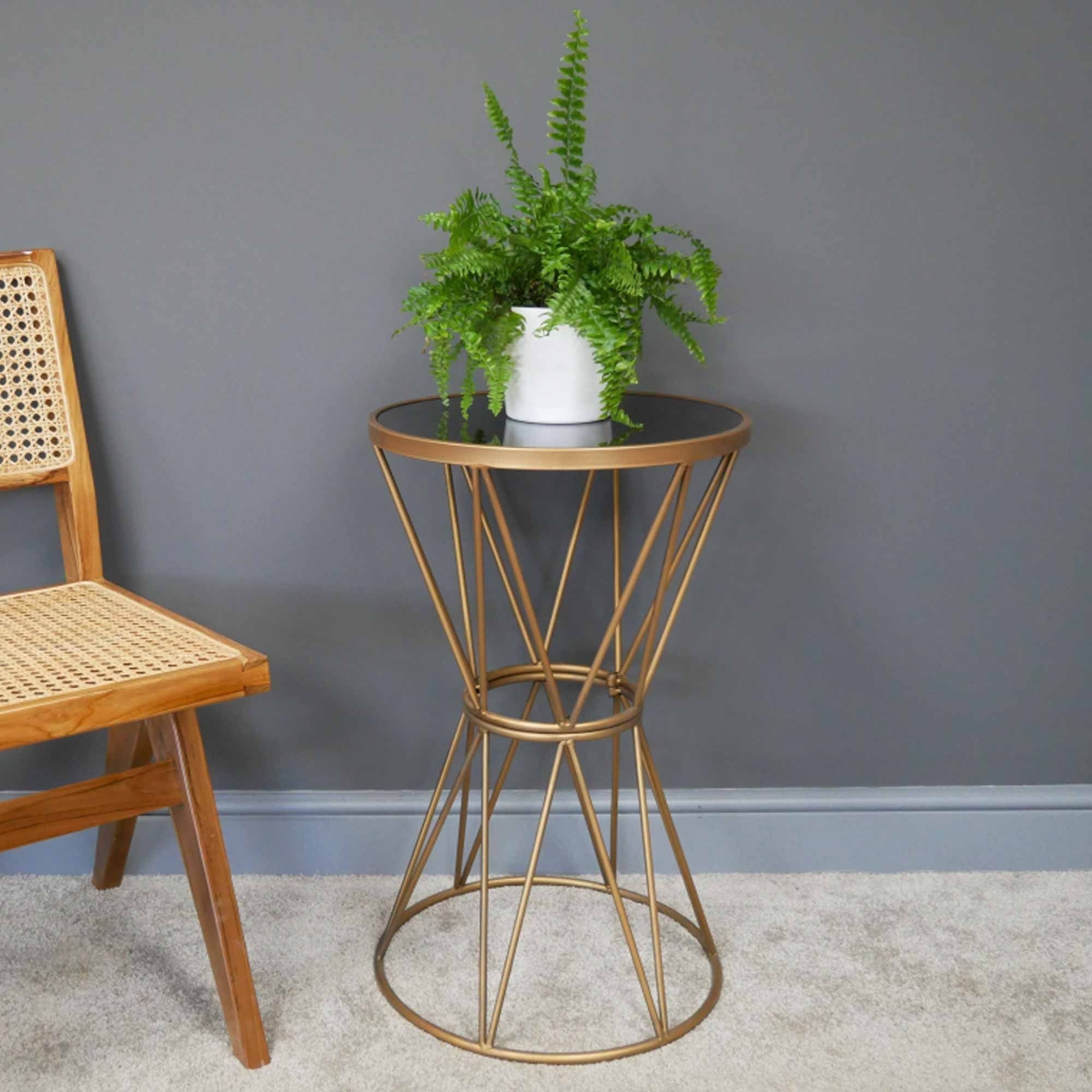Black Glass Top And Side Table Plant Stand | Side Tables | Plant Stand Inside Plant Stands With Table (Photo 4 of 15)