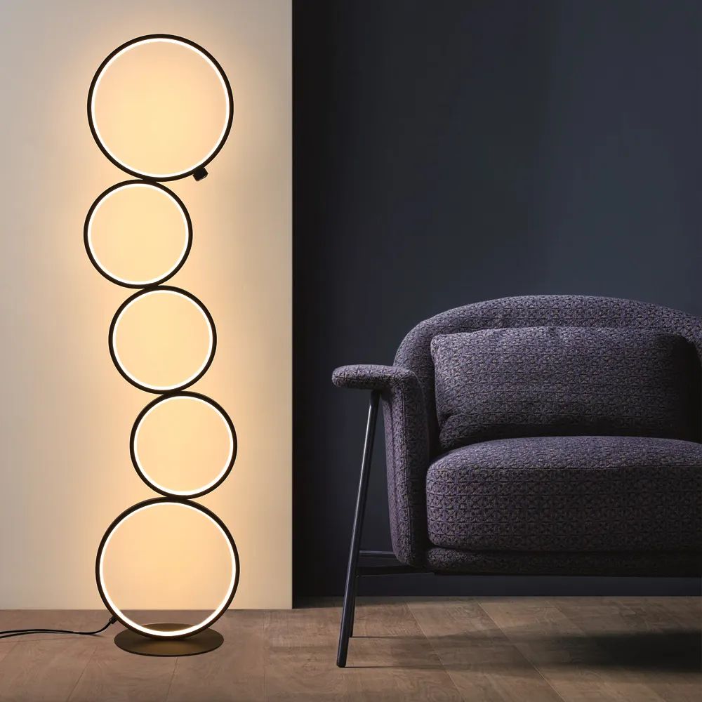 Black Led Floor Lamp 5 Ring Novelty Dimmable Standing Lamp Homary With Floor Lamps With Dimmable Led (View 5 of 15)