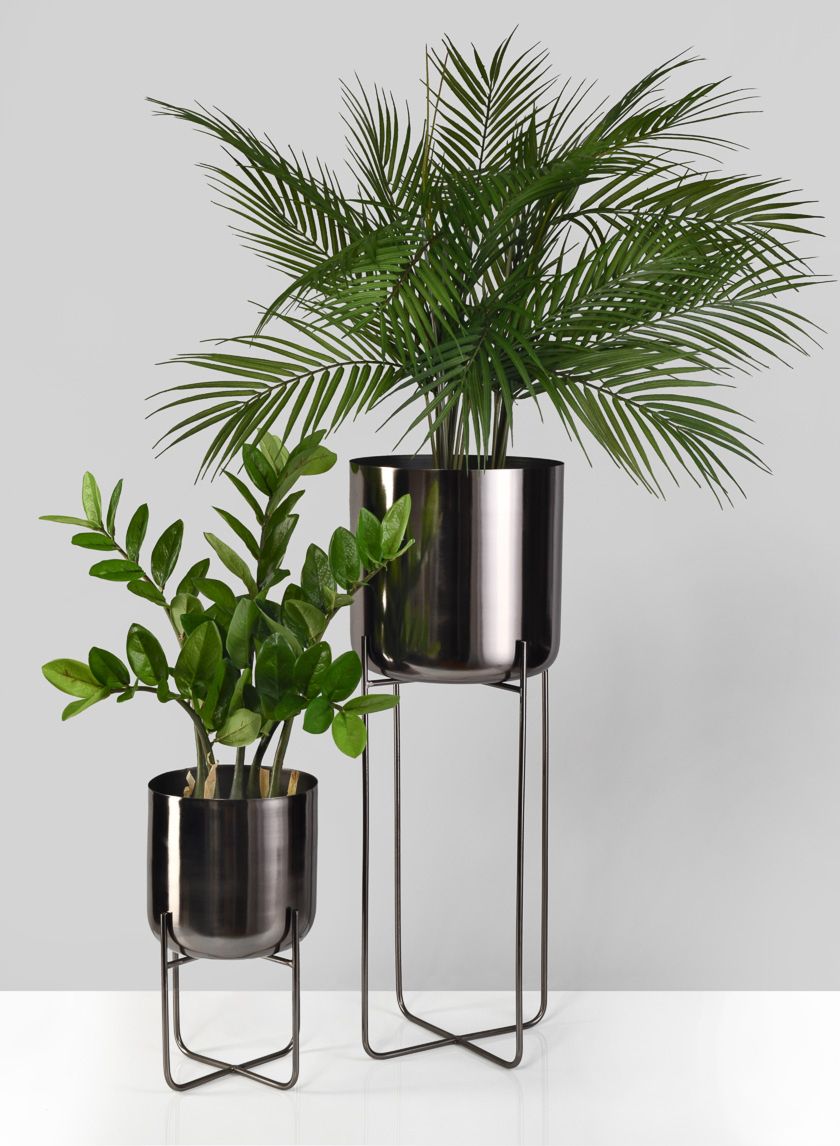 Black Nickel Soho Planters With Stand Throughout Nickel Plant Stands (Photo 9 of 15)