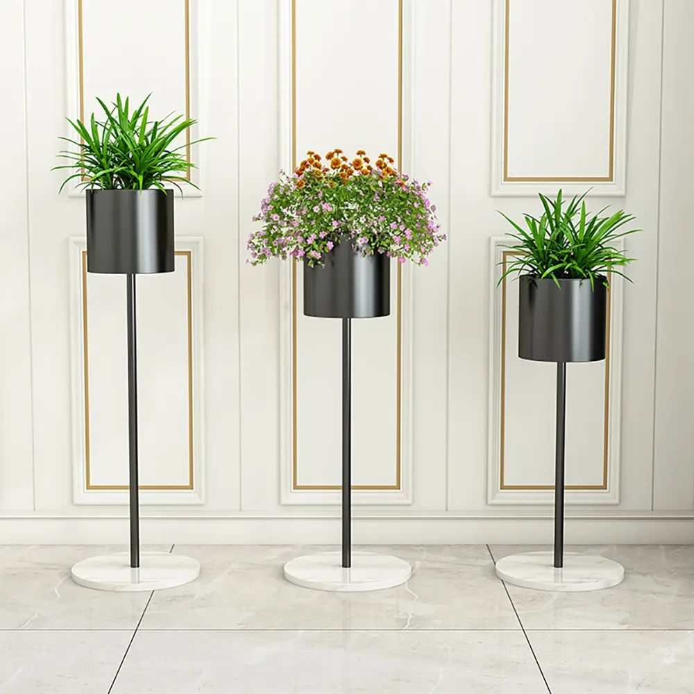 Black Nordic Freestanding Plant Stand Flower Pot Set Of 3 Homary Intended For Set Of 3 Plant Stands (Photo 9 of 15)