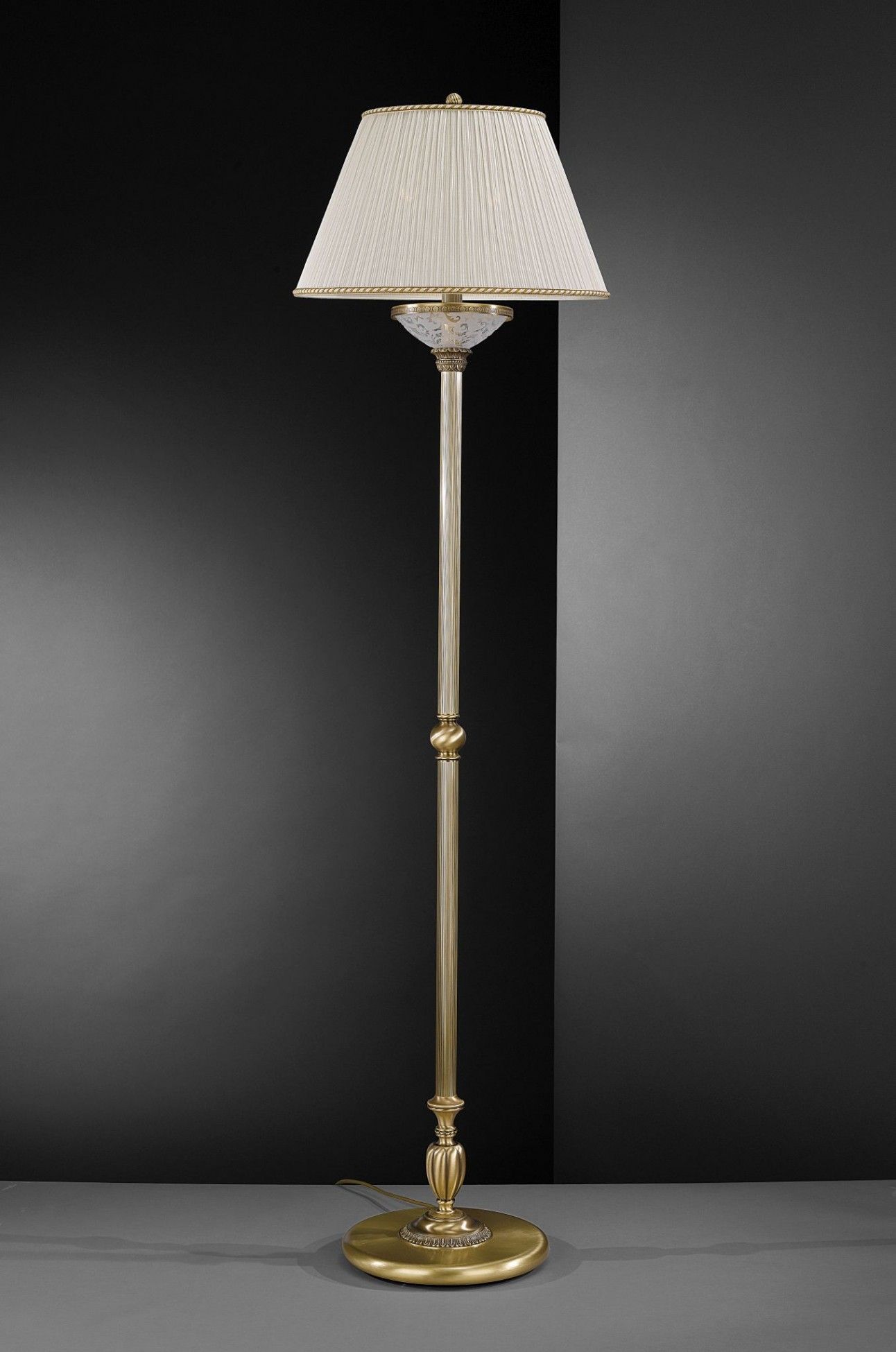 Brass Floor Lamp With Decorated Frosted Glass And Fabric Shade | Reccagni  Store Pertaining To Frosted Glass Floor Lamps (View 7 of 15)