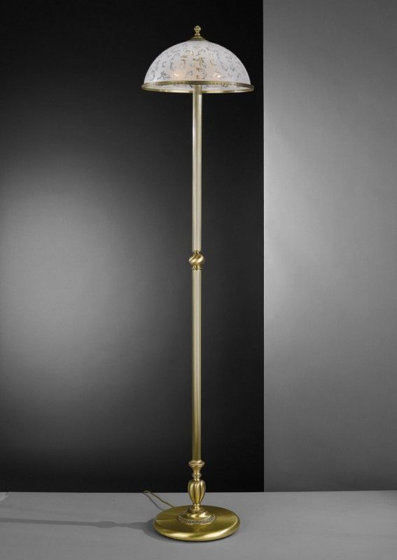 Brass Floor Lamp With Decorated Frosted Glass Shade | Reccagni Store Within Satin Brass Floor Lamps (Photo 2 of 15)