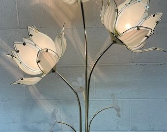 Brass Lotus Floor Lamp Pink Lotus' Panel Shade 3 Way – Etsy Within Flower Floor Lamps (View 10 of 15)