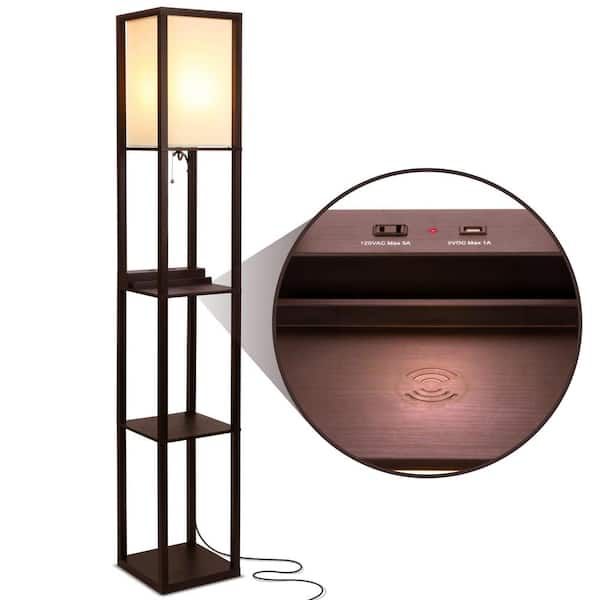Brightech 16.3 In. Havana Brown Floor Lamp With Shelves And Wireless  Charging 3p 2upc 9rve – The Home Depot For Brown Floor Lamps (Photo 10 of 15)