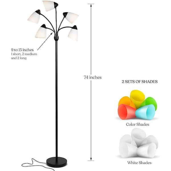 Brightech Medusa 74 In. Black Led Floor Lamp With 5 Interchangeable Color  And White Shades Fl Mdsa Blk – The Home Depot Regarding 74 Inch Floor Lamps (Photo 4 of 15)