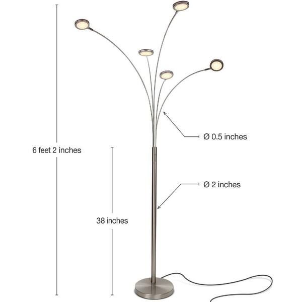 Brightech Orion 5 – 74 In. Satin Nickel Modern Led Arc Lamp With 5  Adjustable Arms And Light Heads Wd Y4wq Xprw – The Home Depot Regarding 74 Inch Floor Lamps (Photo 6 of 15)