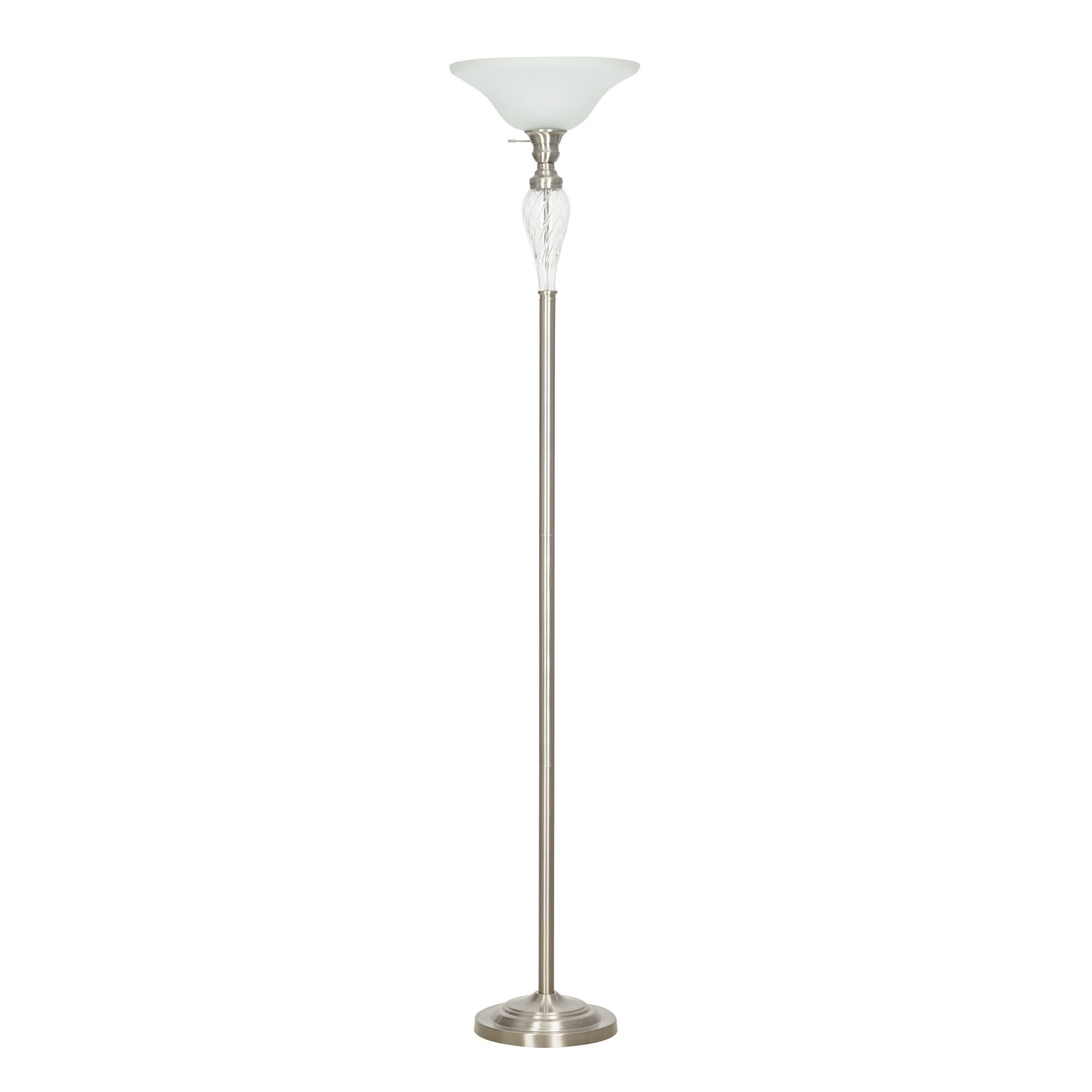 Brushed Nickel Torchiere Floor Lamp With Glass Accent – On Sale – Overstock  – 32065923 Throughout Glass Satin Nickel Floor Lamps (View 14 of 15)