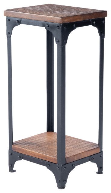 Butler Gandolph Wood And Iron Pedestal Stand – Industrial – Plant Stands  And Telephone Tables  Gwg Outlet | Houzz Inside Industrial Plant Stands (View 7 of 15)
