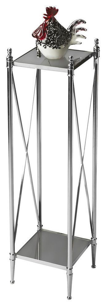 Butler Modern Expressions Nickel & Glass Pedestal Plant Stand – Traditional  – Plant Stands And Telephone Tables  Homesquare | Houzz Pertaining To Nickel Plant Stands (Photo 5 of 15)