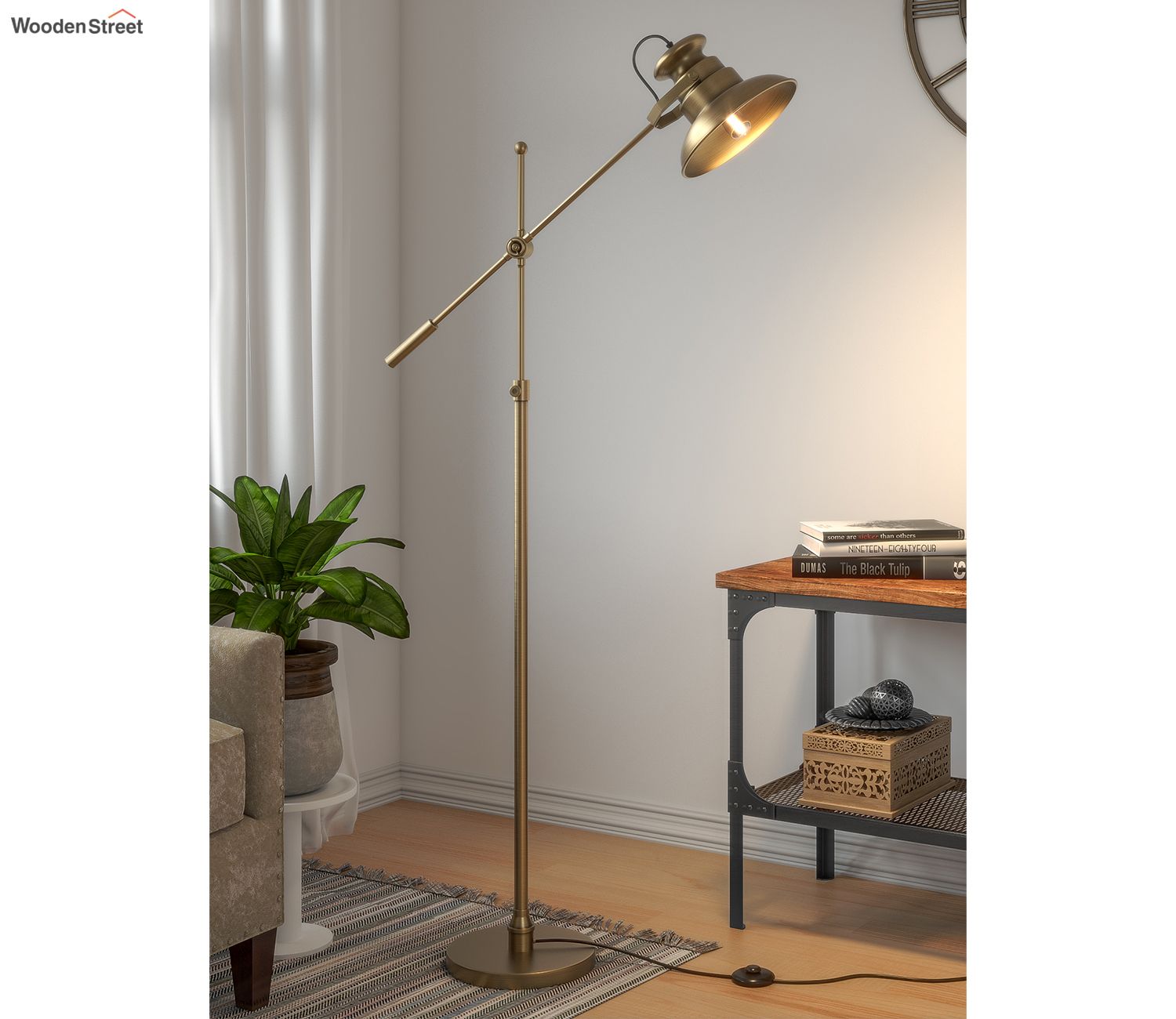 Buy Adjustable Height Floor Lamp Brass Antique Gold With Moveable Body And  Head Dome Online In India At Best Price – Modern Floor Lamps – Lamp And  Lightings – Furniture – Wooden Street Product Intended For Adjustable Height Floor Lamps (View 15 of 15)