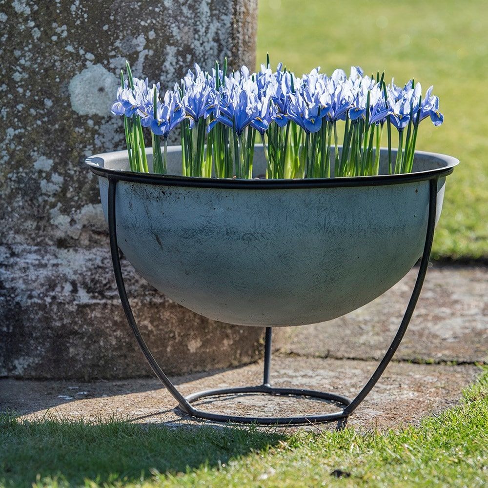 Buy Aged Zinc Plant Bowl And Stand Pertaining To Plant Stands With Flower Bowl (View 12 of 15)