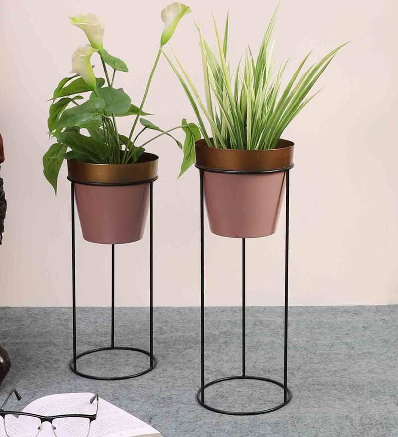 Buy Pink Metal Floor Planterspristine Interiors Online – Floor Planters  – Pots & Planters – Home Decor – Pepperfry Product In Prism Plant Stands (Photo 15 of 15)