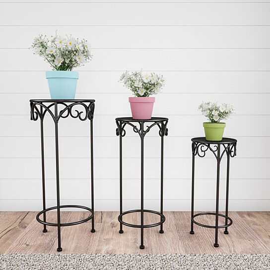 Buy Plant Stands Set Of 3 Indoor Or Outdoor Nesting Wrought Iron Metal  Round Decorative Potted Plant Accentdestination Home On Dot & Bo Within Set Of Three Plant Stands (View 10 of 15)