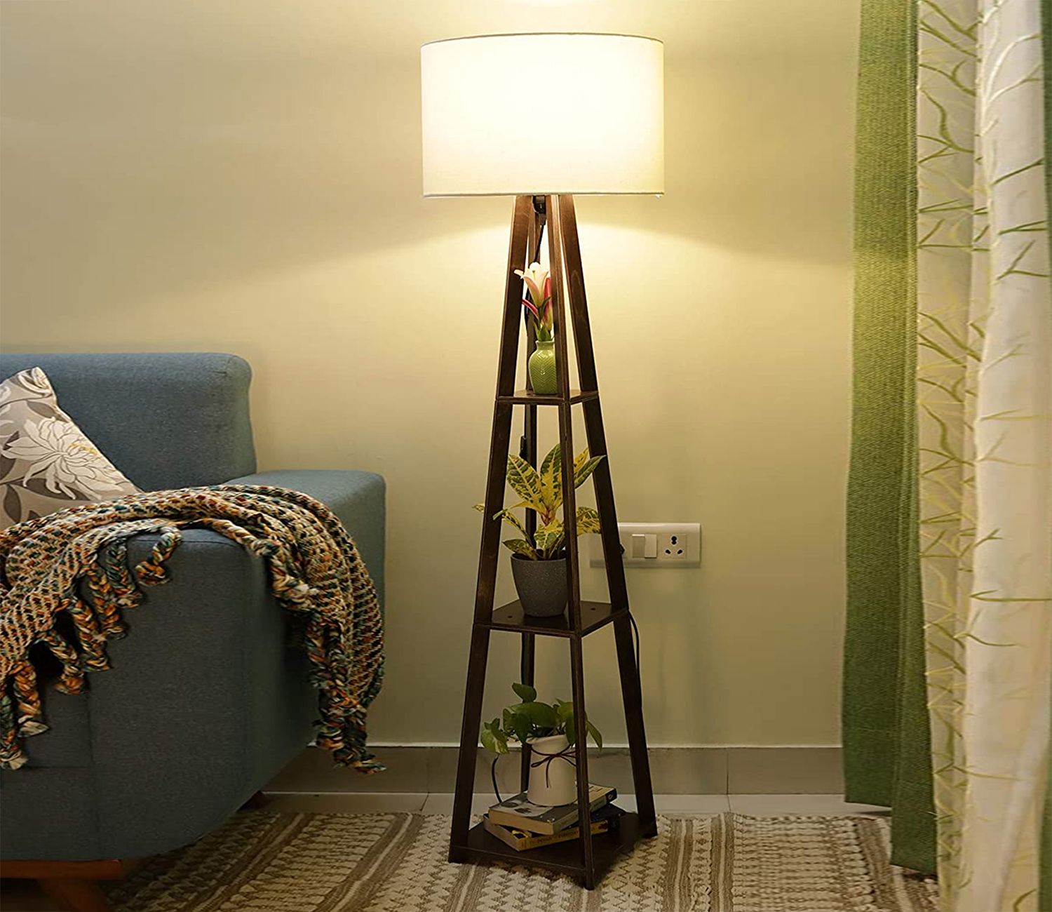 Buy Walnut Wooden Floor Lamp With Shelf White Shade Online In India At Best  Price – Modern Floor Lamps – Lamp And Lightings – Furniture – Wooden Street  Product With Regard To Walnut Floor Lamps (View 14 of 15)