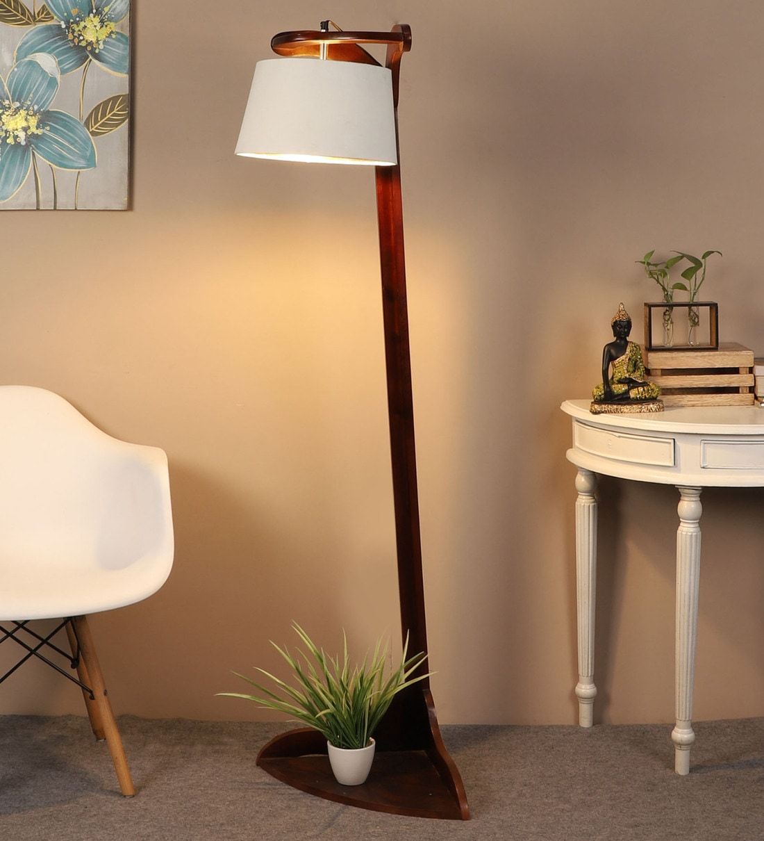 Buy White Shade Floor Lamp With Mango Wood Basethe Lighting Hub Online  – Club Floor Lamps – Floor Lamps – Lamps And Lighting – Pepperfry Product Intended For Mango Wood Floor Lamps (View 11 of 15)