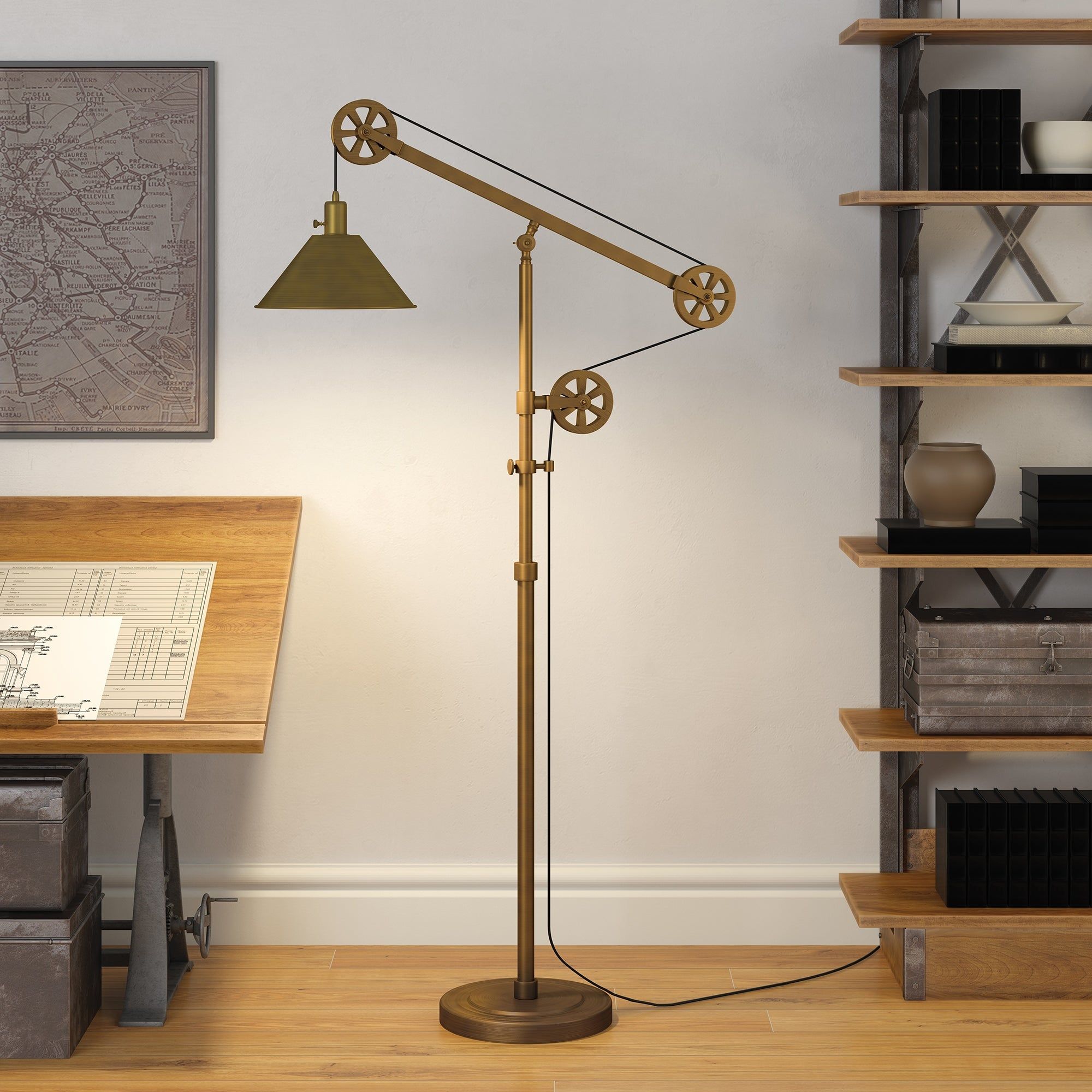 Carbon Loft Tirith Industrial Farmhouse Floor Lamp With Pulley System – On  Sale – Overstock – 23564799 Regarding Industrial Floor Lamps (View 14 of 15)