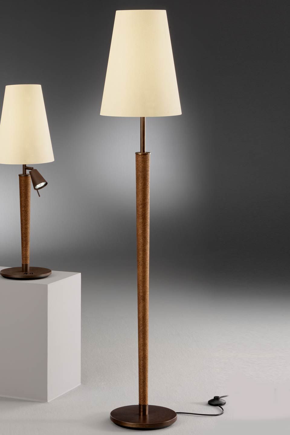 Champagne Lampshade. Coordinated Models: Baulmann Leuchten Luxury Lightings  Made In Germany – Réf. 12070009 In Walnut Floor Lamps (Photo 2 of 15)