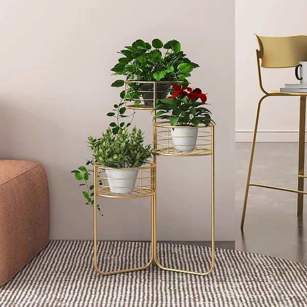 Chic 3 Tiered Plant Stand In Gold Homary Pertaining To Three Tiered Plant Stands (View 14 of 15)