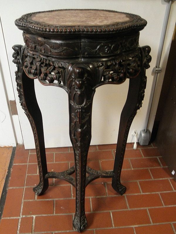 Chinese Rosewood Carved Wood Plant Stand With Marble Inset, 19th C (item  #1330140) Intended For Carved Plant Stands (View 7 of 15)