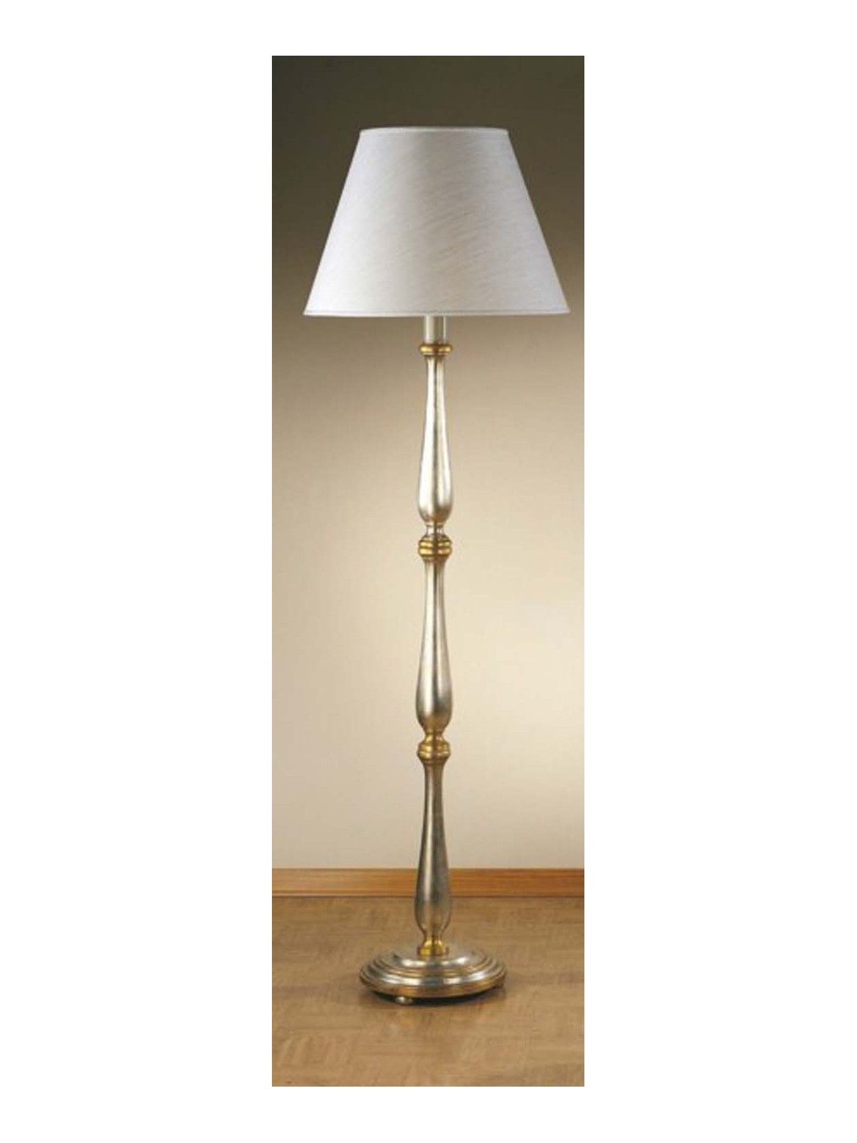 Classic Floor Lamp In Silver Gold Leaf Wood 1 Esse 70 / T Light For Silver Floor Lamps (Photo 7 of 15)