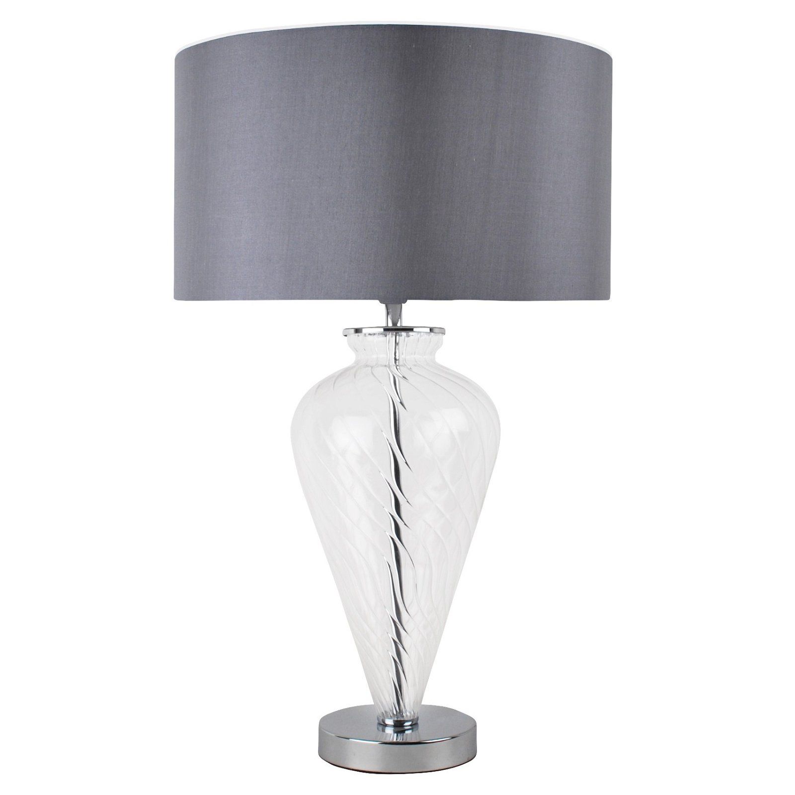 Clear Glass Table Lamp With Grey Fabric Shade In Clear Glass Floor Lamps (View 13 of 15)