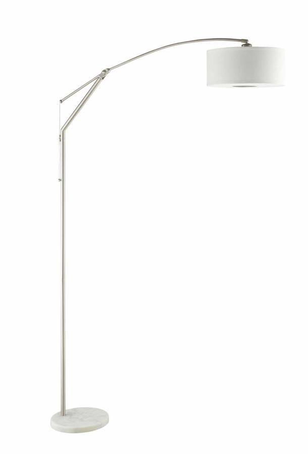 Coaster 901490 Chrome Finish Metal Suspended Arched Floor Lamp With White  Pendant Shade For Chrome Finish Metal Floor Lamps (View 12 of 15)