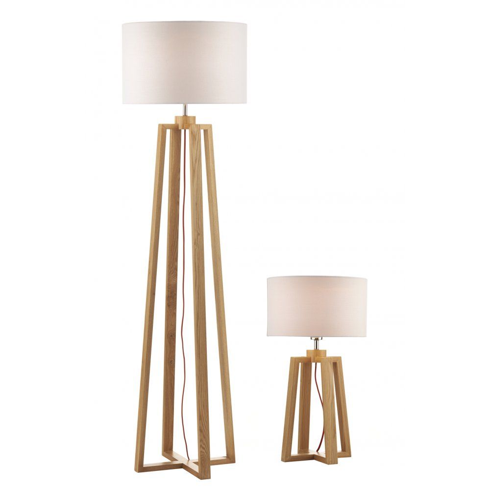 Contemporary Design Wooden Table & Floor Lamp Set With Shades With Regard To Oak Floor Lamps (View 8 of 15)