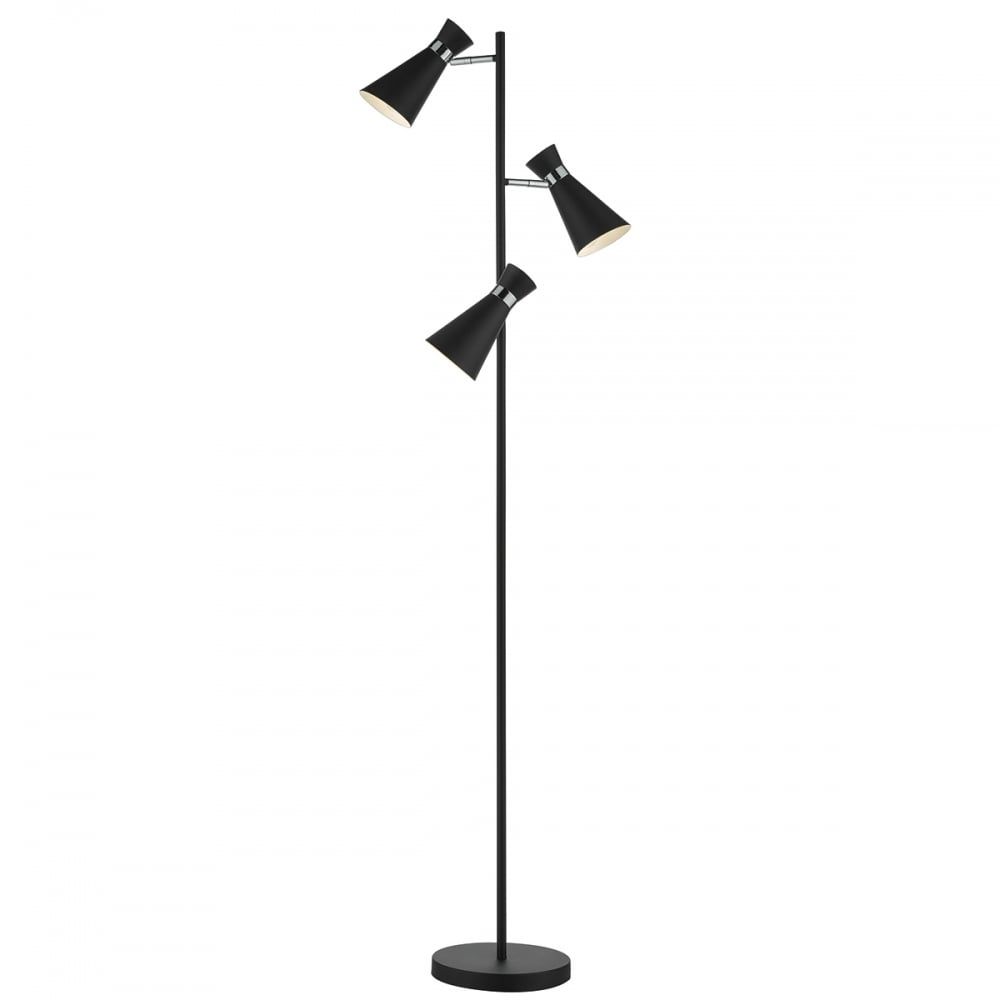 Contemporary Matte Black And Chrome 3 Light Floor Lamp Regarding 3 Light Floor Lamps (View 8 of 15)