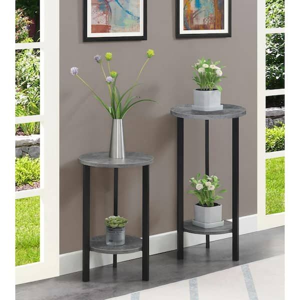 Convenience Concepts Graystone 31.5 In. H Cement/black High Round Particle  Board Indoor Plant Stand With 2 Tiers R4 0668 – The Home Depot Throughout Particle Board Plant Stands (Photo 5 of 15)