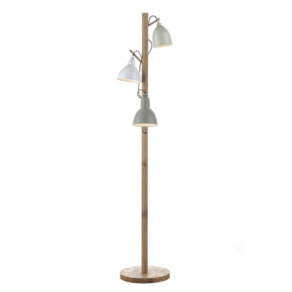 Dar Lighting Bly4943 Blyton 3 Light Wooden Floor Lamp With White, Cream And  Grey Shades Within 3 Light Floor Lamps (View 3 of 15)