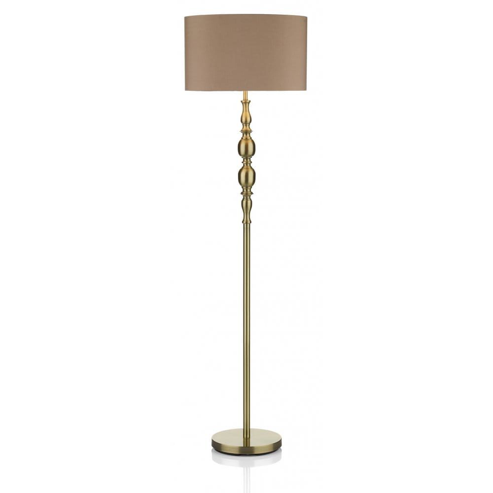 Dar Lighting Mad4975 Madrid Single Light Floor Lamp In Antique Brass Finish  With Beige Faux Silk Shade In Brass Floor Lamps (Photo 1 of 15)