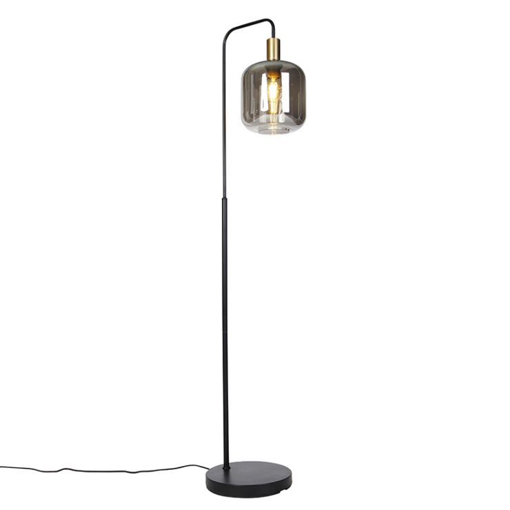 Design Floor Lamp Black With Gold With Smoke Glass – Zuzanna | Lampandlight  Uk Within Smoke Glass Floor Lamps (Photo 5 of 15)