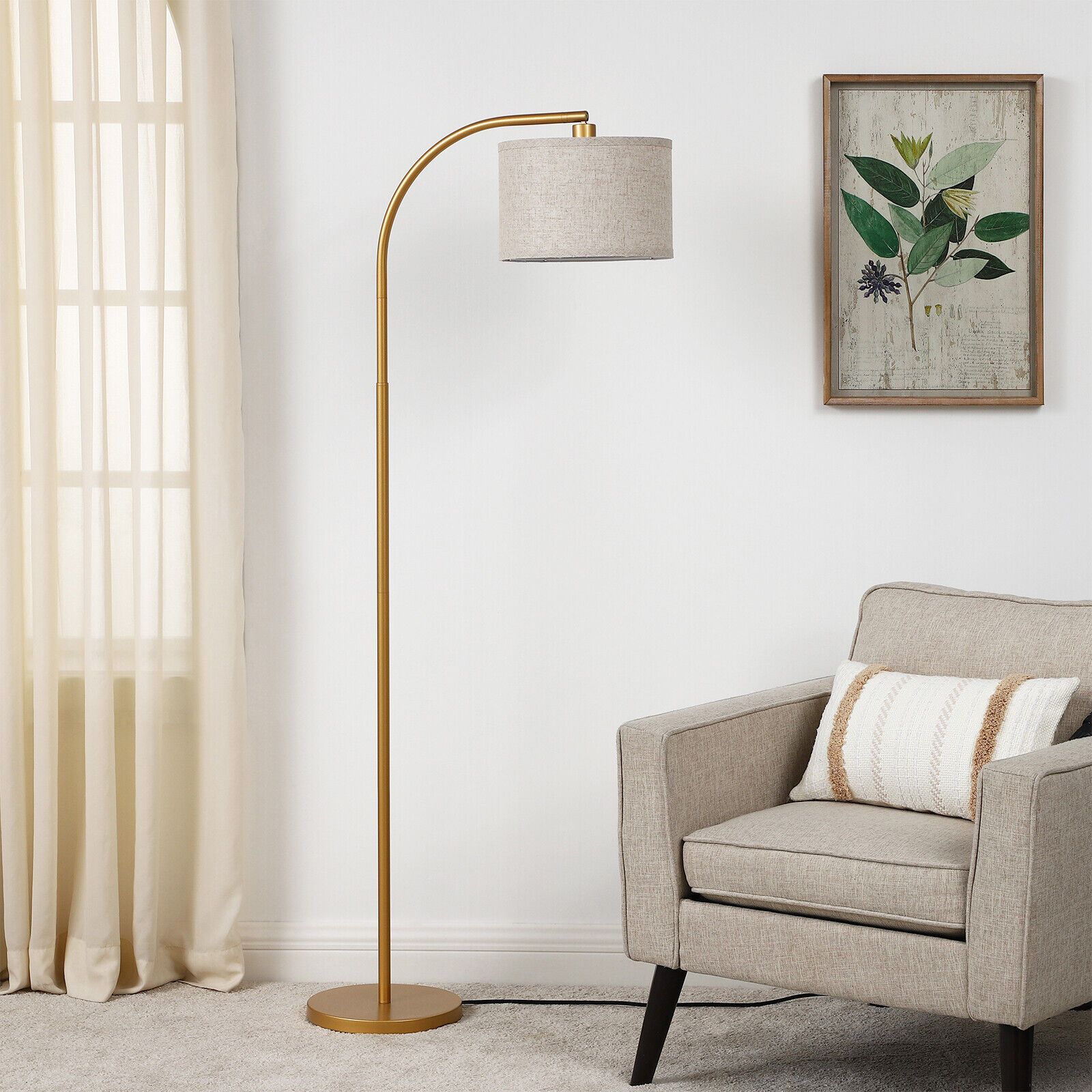 Dewenwils Modern Arched Floor Lamps Adjustable Gold Standing Tall Arc Lamp  | Ebay Regarding Gold Floor Lamps (Photo 3 of 15)
