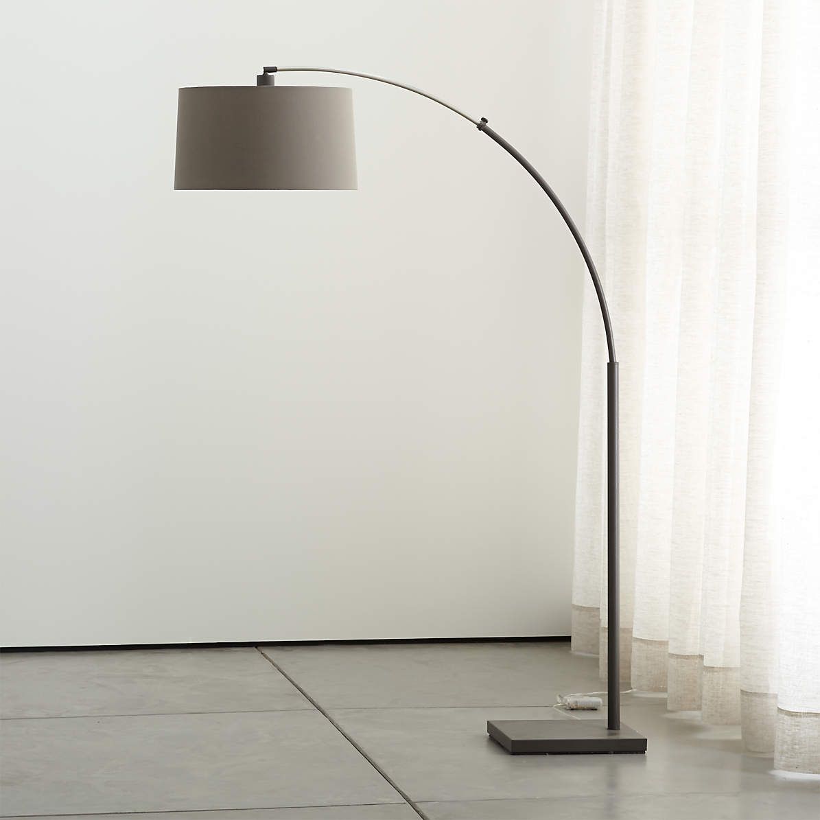 Dexter Arc Floor Lamp With Grey Shade | Crate & Barrel For Grey Textured Floor Lamps (View 13 of 15)