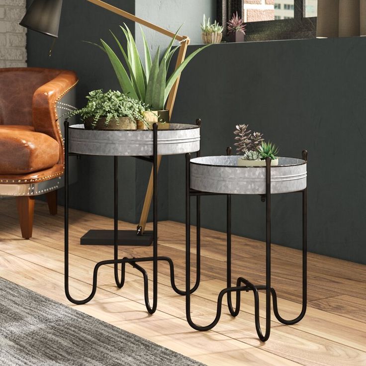 Dilley 2 Piece Metal Plant Table Set | Plant Stand Table, Plant Stand, Table With Industrial Plant Stands (Photo 10 of 15)