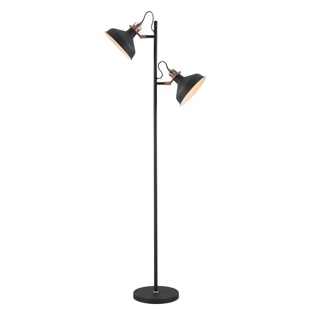 Double Headed Adjustable Matt Black And Copper Floor Standing Lamp Intended For 2 Light Floor Lamps (View 4 of 15)