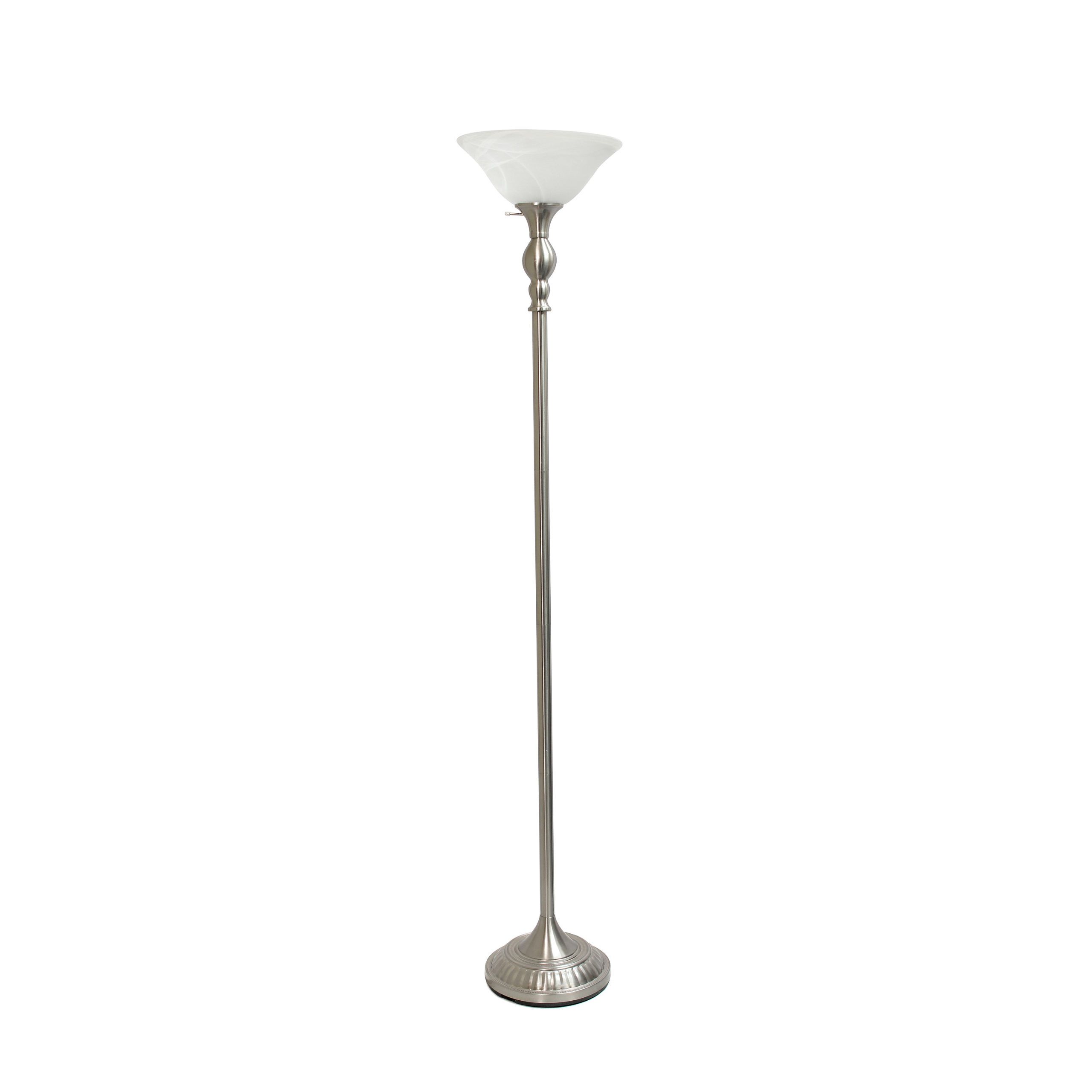 Elegant Designs 1 Light Torchiere Floor Lamp With Marbleized White Glass  Shade, Brushed Nickel | All The Rages With Regard To Glass Satin Nickel Floor Lamps (View 7 of 15)