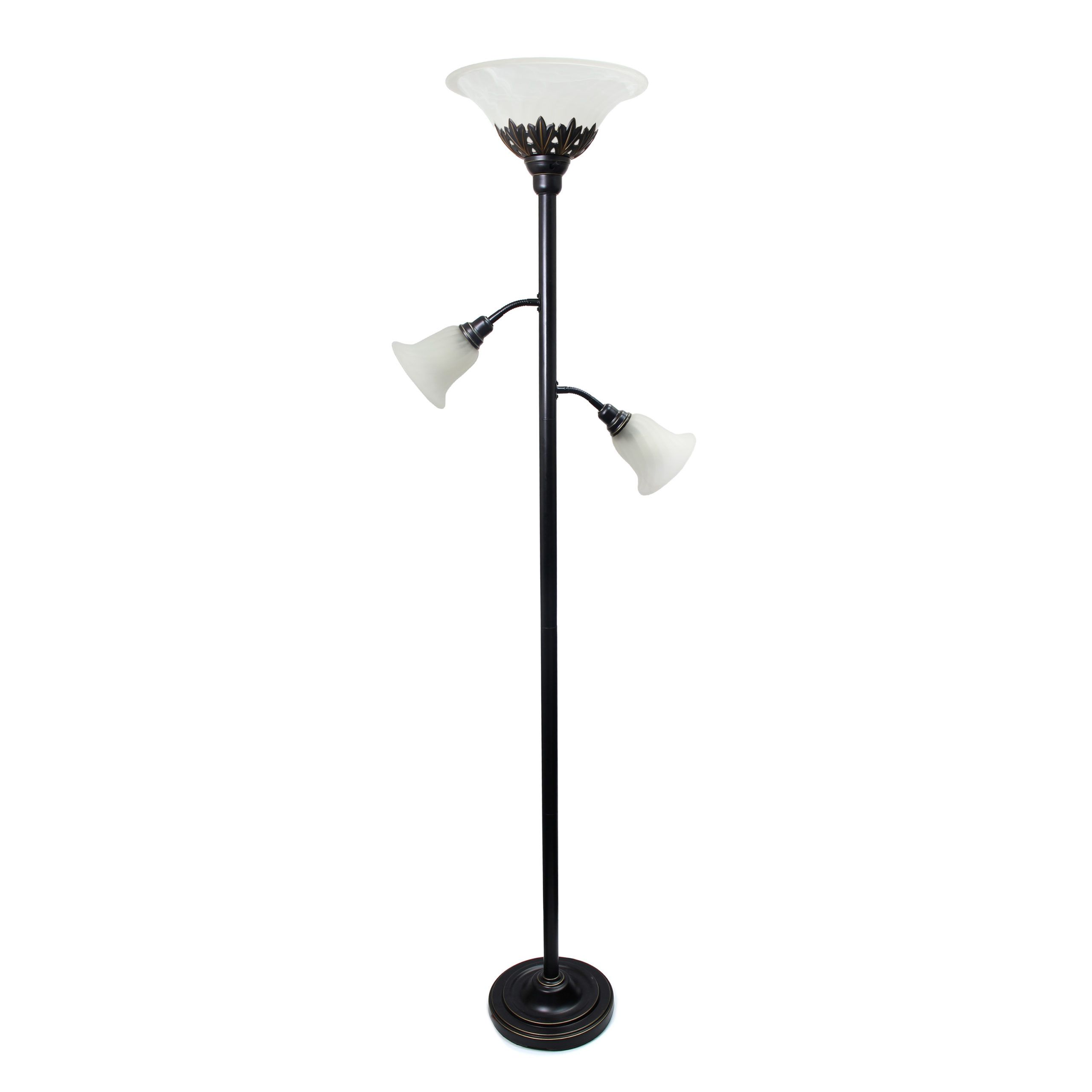 Elegant Designs 3 Light Floor Lamp With White Scalloped Glass Shades,  Restoration Bronze And White | All The Rages In 3 Light Floor Lamps (View 7 of 15)
