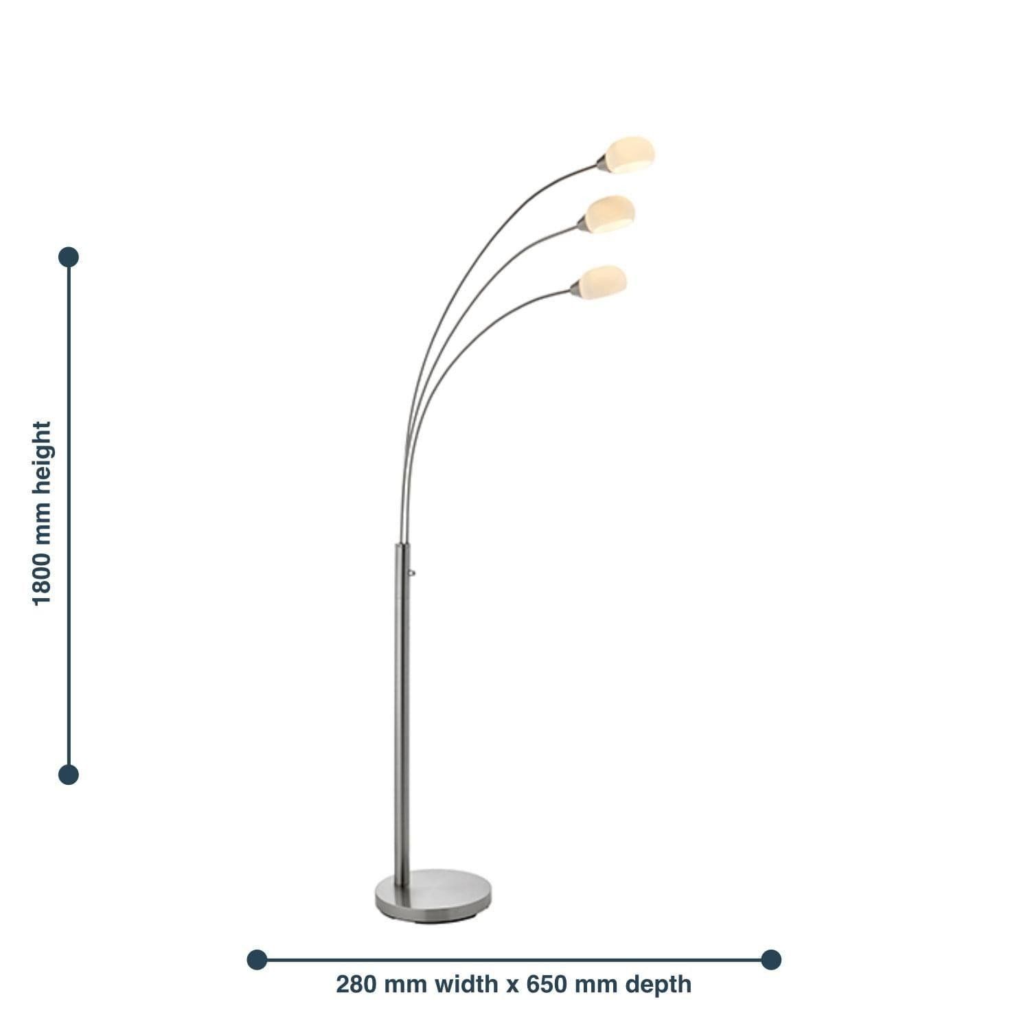 Endon – Jaspa – 76567 – Led Satin Nickel White Glass 3 Light Floor Lamp Intended For Glass Satin Nickel Floor Lamps (View 13 of 15)