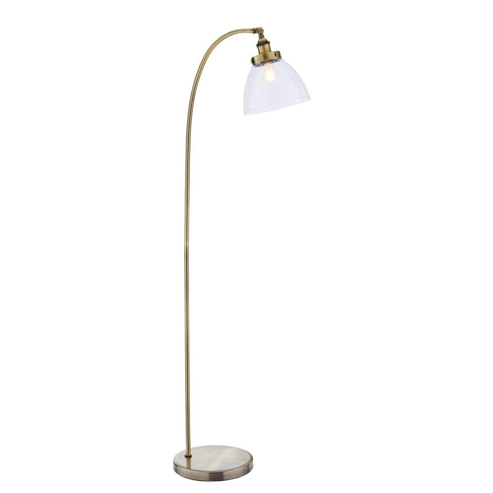 Endon Lighting 77860 Hansen Single Light Floor Lamp In Antique Brass Finish  With Clear Glass Shade Pertaining To Brass Floor Lamps (View 9 of 15)