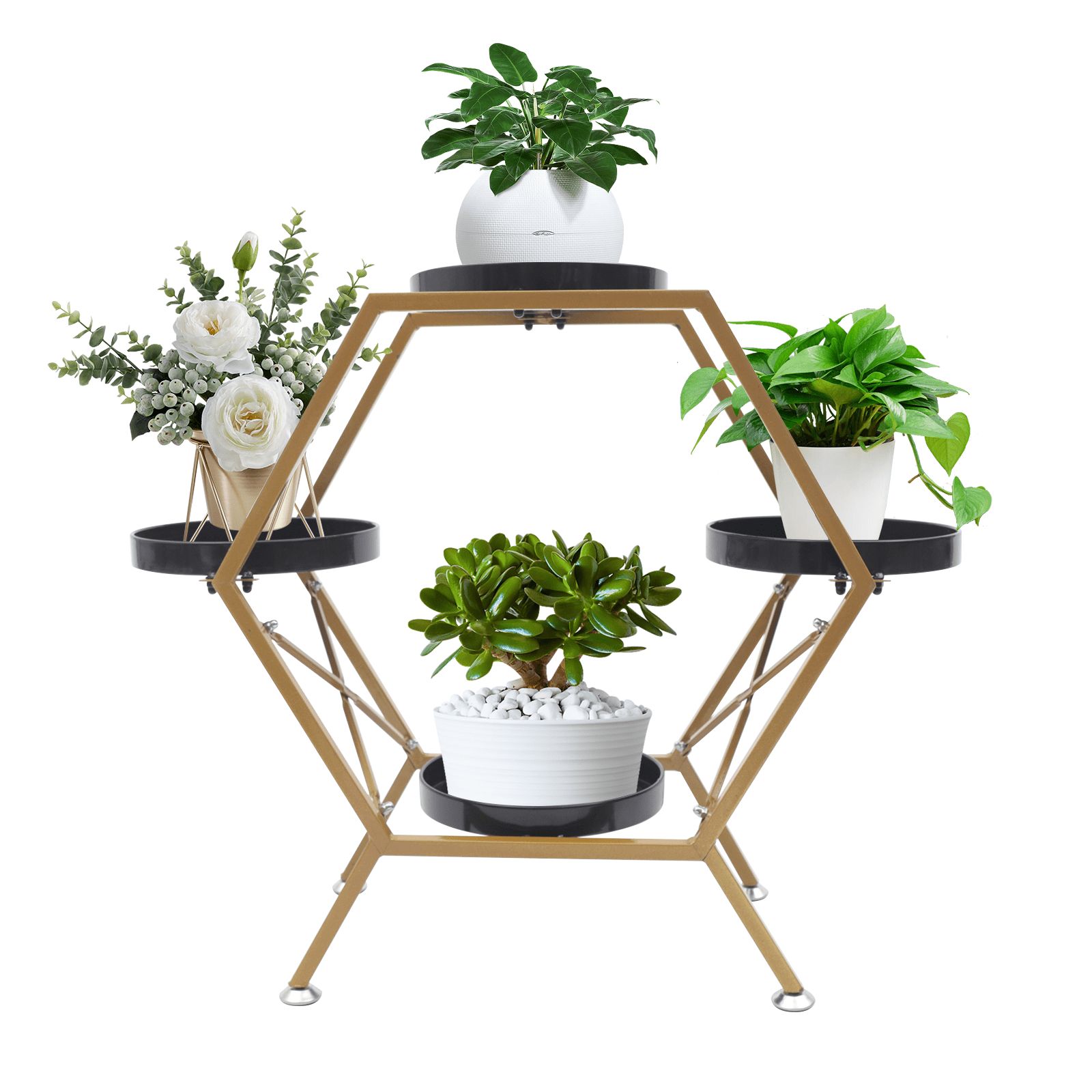 Ethedeal Hexagon Gold Metal Plant Stand 4 Trays Flower Pot Holder Display  Garden Balcony – Walmart For Hexagon Plant Stands (View 2 of 15)