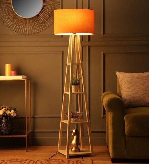 Floor Lamp With 3 Tier Cotton Shade Floor Lamp With Natural – Etsy Uk With 3 Tier Floor Lamps (Photo 14 of 15)