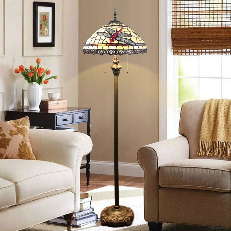 Floor Lamp With Double Pull Chain Stained Glass Shade Dragonfly Pertaining To Dual Pull Chain Floor Lamps (View 5 of 15)