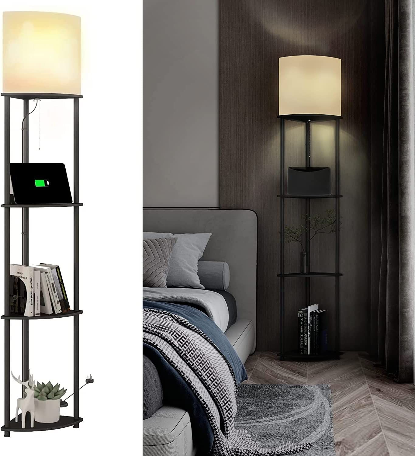 Floor Lamp With Shelves Pull Chain Corner Shelf Floor Lamps With 2 Usb Fast  | Ebay Throughout Floor Lamps With Dual Pull Chains (View 10 of 15)